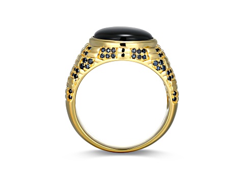 Black Agate and Genuine Black Spinel 18k Yellow Gold Over Sterling Silver Men's Ring 0.74ctw