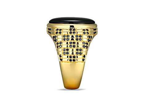 Black Agate and Genuine Black Spinel 18k Yellow Gold Over Sterling Silver Men's Ring 0.74ctw