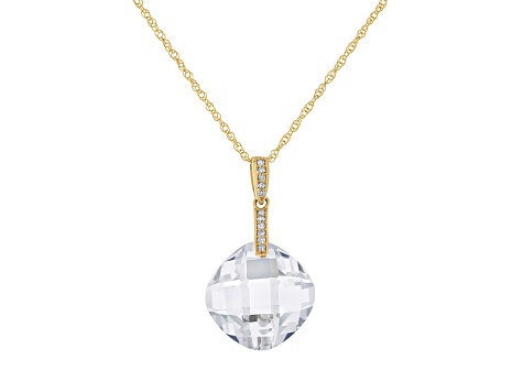 Lab Created White Sapphire and Diamond 14k Gold Pendant With Chain 12.5 ctw