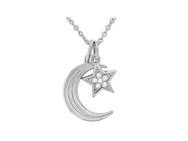 Judith Ripka 0.12ctw White Topaz Rhodium Over Sterling Silver Moon