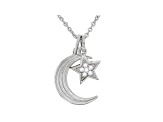 Judith Ripka 0.12ctw White Topaz Rhodium Over Sterling Silver Moon and Star Pendant Necklace