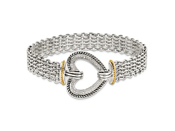 Picture of Sterling Silver with 14K Gold Over Sterling Silver Oxidized Diamond Heart Bracelet