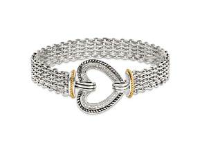 Sterling Silver with 14K Gold Over Sterling Silver Oxidized Diamond Heart Bracelet