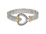 Sterling Silver with 14K Gold Over Sterling Silver Oxidized Diamond Heart Bracelet