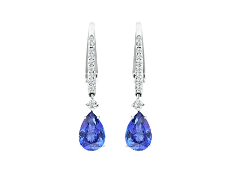 14K White Gold Pear Shape Tanzanite and Diamond Earrings 2.88ctw