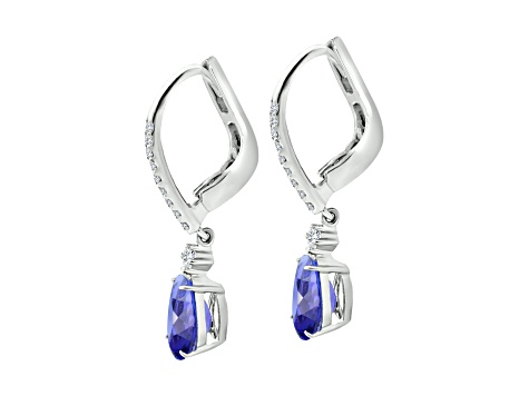 14K White Gold Pear Shape Tanzanite and Diamond Earrings 2.88ctw