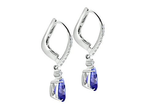 14K White Gold Pear Shape Tanzanite and Diamond Earrings 2.88ctw