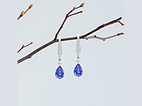 14K White Gold Pear Shape Tanzanite and Diamond Earrings 2.88ctw