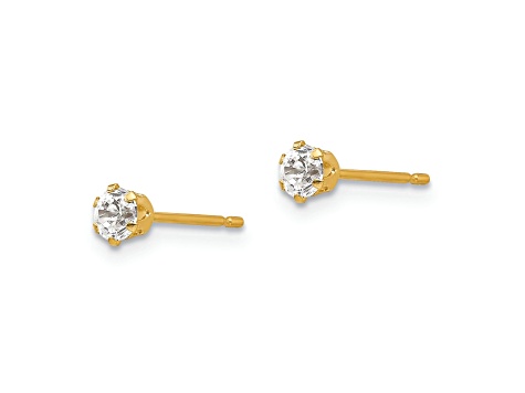 14k Yellow Gold 3mm Children's Cubic Zirconia Stud Earrings