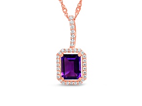Octagonal Amethyst and Cubic Zirconia 18K Rose Gold Over Sterling Silver Pendant with chain, 1.81ctw