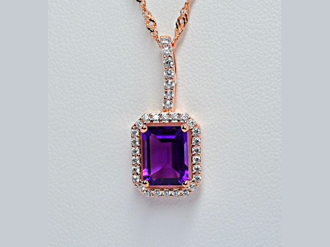 Octagonal Amethyst and Cubic Zirconia 18K Rose Gold Over Sterling Silver Pendant with chain, 1.81ctw