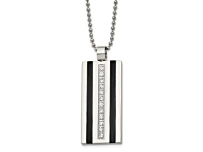 White Cubic Zirconia Stainless Steel Black IP-plated Men's Pendant With Chain
