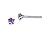 Sterling Silver Rhodium-plated Purple CZ Star Children's Stud Earrings