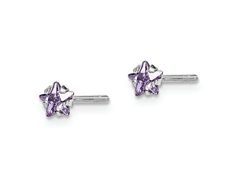 Sterling Silver Rhodium-plated Purple CZ Star Children's Stud Earrings