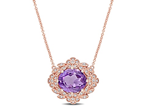 4ct Amethyst and 0.50ctw Diamond Accent 14 Rose Gold Pendant With Chain