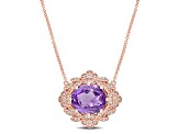 4ct Amethyst and 0.50ctw Diamond Accent 14 Rose Gold Pendant With Chain