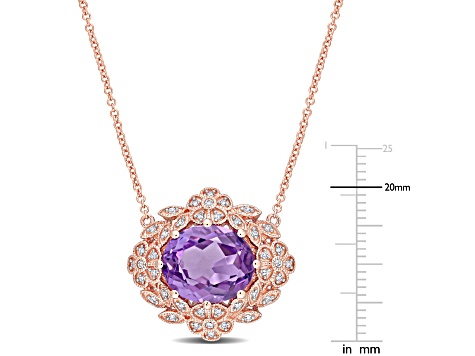 4ct Amethyst and 0.50ctw Diamond Accent 14 Rose Gold Pendant With Chain