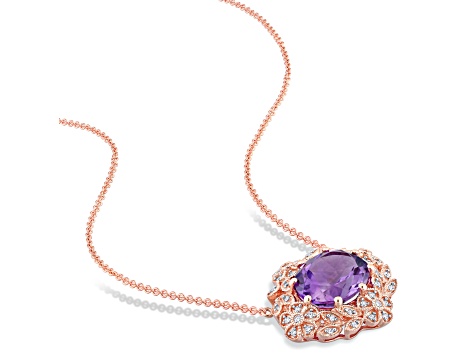 4ct Amethyst and 0.50ctw Diamond Accent 14 Rose Gold Pendant With Chain