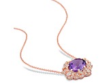 4ct Amethyst and 0.50ctw Diamond Accent 14 Rose Gold Pendant With Chain