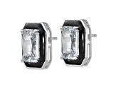 Rhodium Over Sterling Silver Polished Black Enamel and Cubic Zirconia Post Earrings