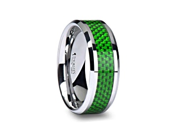 Picture of VERMONT Tungsten Wedding Band With Emerald Green Carbon Fiber Inlay 8mm