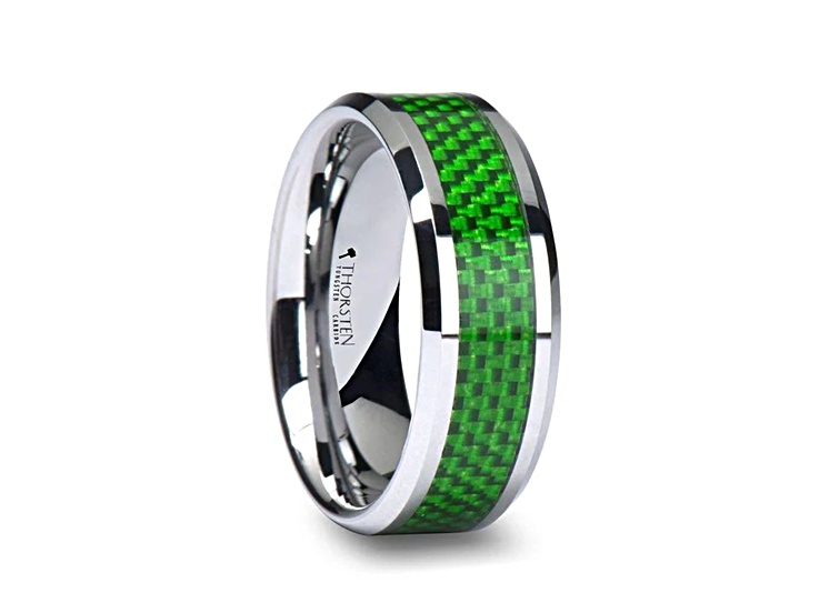 VERMONT Tungsten Wedding Band With Emerald Green Carbon Fiber Inlay 8mm