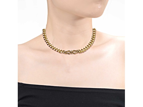 Clear Cubic Zirconia, 14k Gold Plated over Brass Miami Cuban Chain Door Knocker Necklace