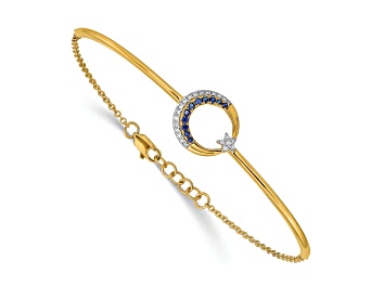 Picture of 14k Yellow Gold and Rhodium Over 14k Yellow Gold Diamond and Sapphire Moon and Star Bar Bracelet