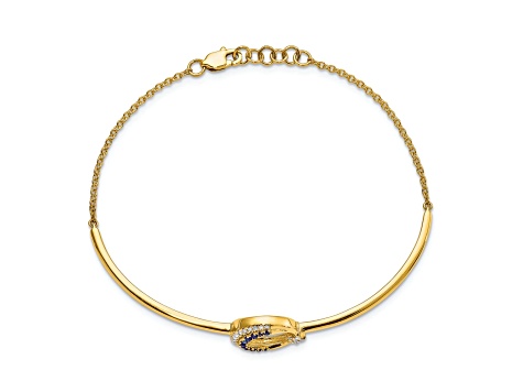 14k Yellow Gold and Rhodium Over 14k Yellow Gold Diamond and Sapphire Moon and Star Bar Bracelet