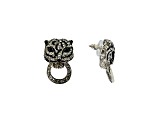 Off Park® Collection, Silver-Tone Black Stripe Tiger Door Knocker Crystal Earrings.