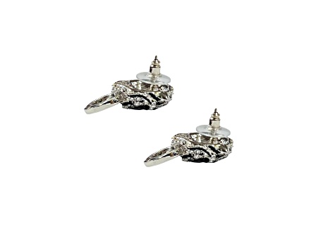 Off Park® Collection, Silver-Tone Black Stripe Tiger Door Knocker Crystal Earrings.