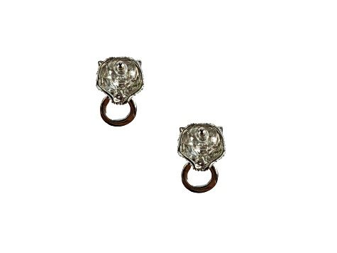 Off Park® Collection, Silver-Tone Black Stripe Tiger Door Knocker Crystal Earrings.