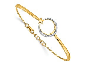 14k Yellow Gold and Rhodium Over 14k Yellow Gold Polished Moon and Star Diamond Bracelet