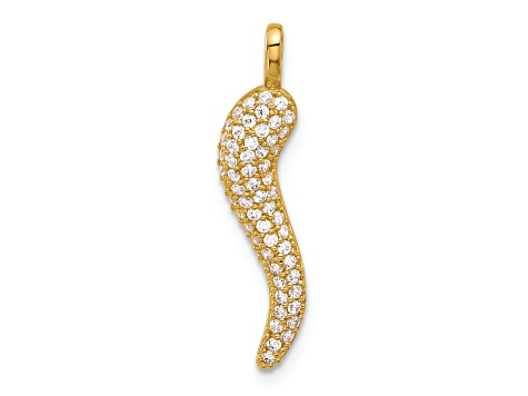 14k Yellow Gold Polished Cubic Zirconia Large Italian Horn Pendant