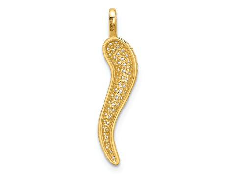 14k Yellow Gold Polished Cubic Zirconia Large Italian Horn Pendant