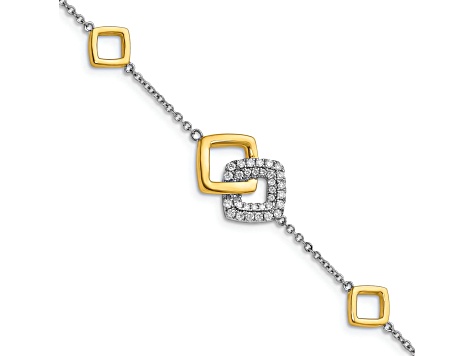 14k Yellow Gold and 14k White Gold Polished Diamond Double Square Bracelet