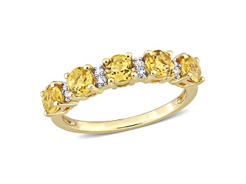 Picture of Citrine and White Topaz 18k Yellow Gold Over Sterling Silver Anniversary Band Ring 1.60ctw