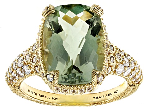 Judith Ripka 6.22ct Mint Quartz And 1.87ctw Bella Luce Diamond Simulant 14K Gold Clad Ring