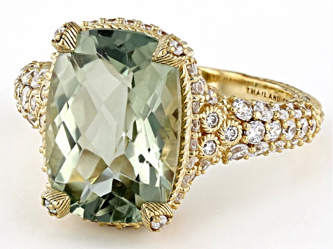 Judith Ripka 6.22ct Mint Quartz And 1.87ctw Bella Luce Diamond Simulant 14K Gold Clad Ring
