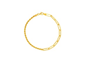 14K Yellow Gold 50/50 3.75mm Paperclip and 2.7mm Rope Chain Bracelet 7.50 inch