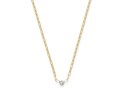 14K Yellow Gold with White Rhodium Diamond Oval Link 18 Inch Necklace