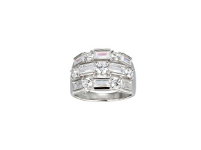 White Cubic Zirconia Platinum Over Sterling Silver Three Row Band Ring 4.62ctw