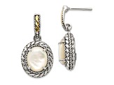 Sterling Silver with 14K Accent Antiqued Mother Of Pearl Post Dangle Earrings