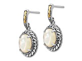 Sterling Silver with 14K Accent Antiqued Mother Of Pearl Post Dangle Earrings