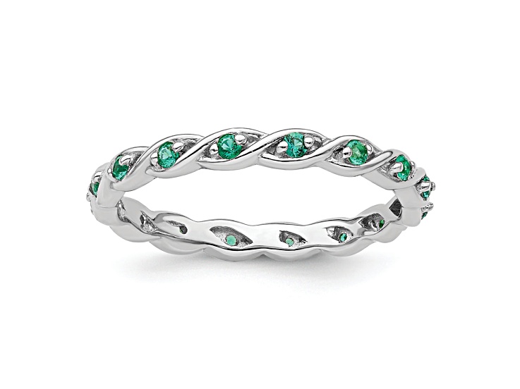 Sterling Silver Stackable Expressions Lab Created Emerald Ring 0.22ctw