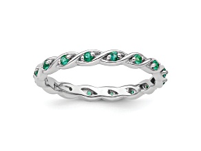Sterling Silver Stackable Expressions Lab Created Emerald Ring 0.22ctw