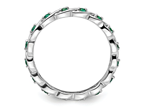 Sterling Silver Stackable Expressions Lab Created Emerald Ring 0.22ctw