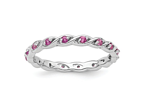 Sterling Silver Stackable Expressions Lab Created Pink Sapphire Ring 0.34ctw