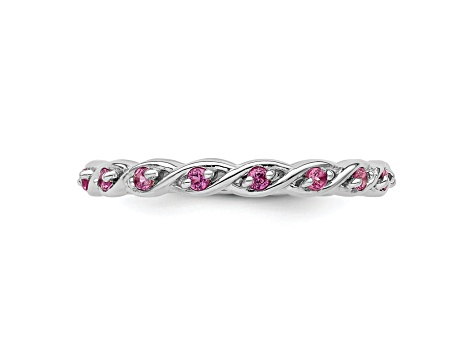 Sterling Silver Stackable Expressions Lab Created Pink Sapphire Ring 0.34ctw