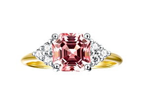 Lab-Grown Diamond and Created Padparadscha Sapphire 14K Yellow Gold Over Sterling Silver Ring 2.3Ctw